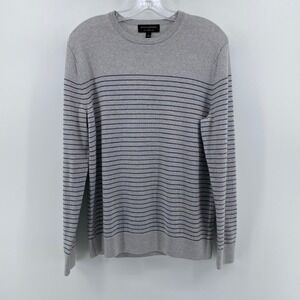 Banana Republic Merino Wool Sweater Mens Large Gray Striped Crewneck